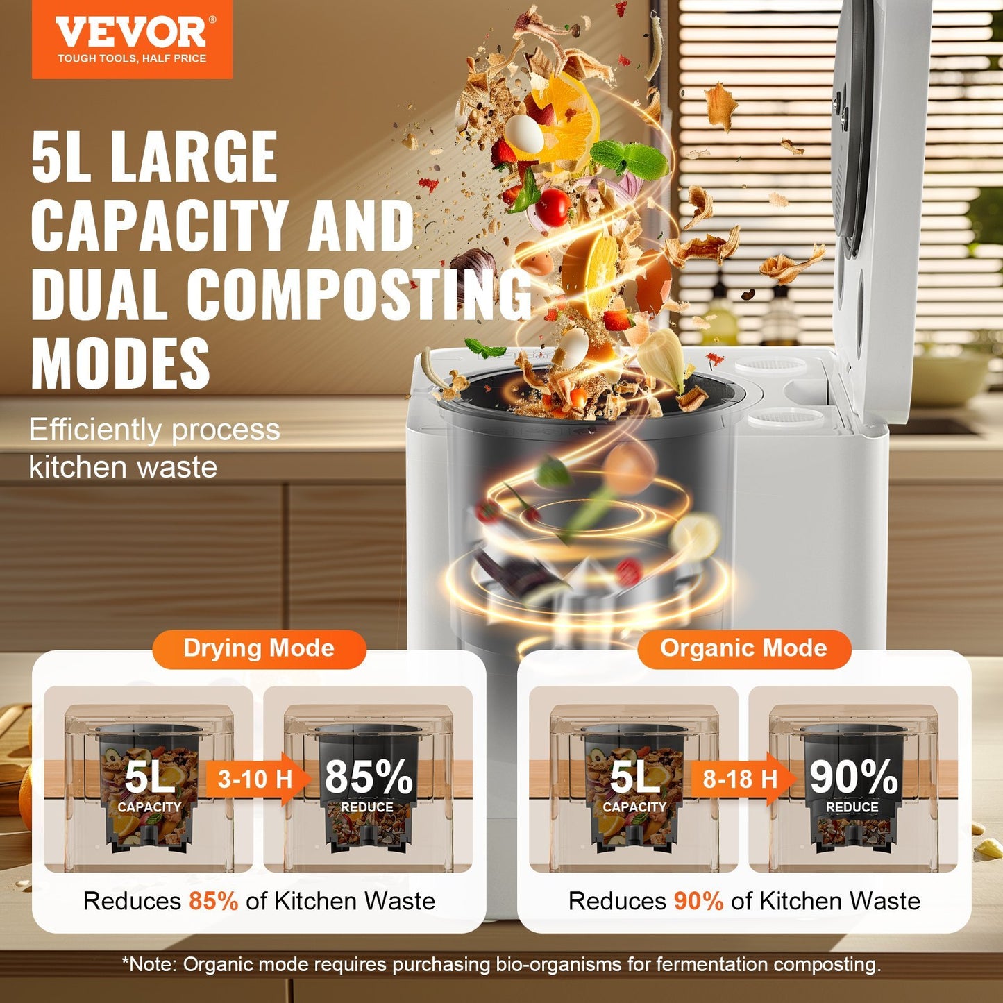 VEVOR 5L Electric Kitchen Composter - Turn Food Waste into Fertilizer in 4 Hours