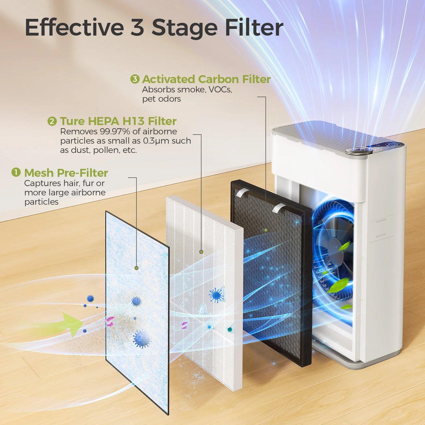 Air Purifier with Humidifier for Allergies & Pet Hair